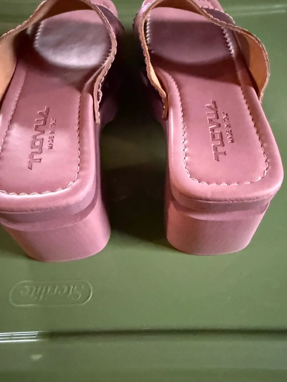 Novus Pink Leather Metallic Platform Slide Sandals
